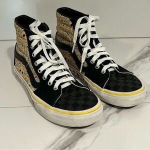 Vans Black and Yellow Patterned Custom High-Tops Size 8.5